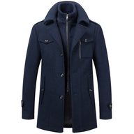 Mens Business Overcoat Stylish Double Collar Wool Blend Available in Khaki Black Gray Navy Wholesale Ready to Ship