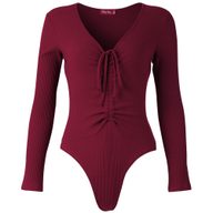 Deep V Neck Drawstring Triangle Jumpsuit Solid Color Knitted Stretch Fabric Slim Fit for Casual Wear