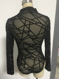 High Neck Long Sleeve Geometric Stretch Bodysuit for Women Casual Fit Spring Season