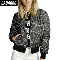 Womens Baseball Jacket Stand Collar Black and White Print Casual Wear customizable
