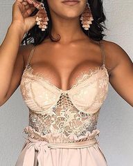 Lace Summer Jumpsuit for Women Sleeveless V Neck Design with Belt Casual Chic Style