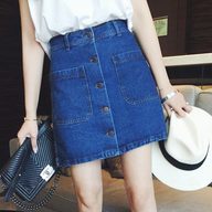High Waist A Line Denim Skirt for Women Slim Fit with Dual Pockets Casual Summer Style