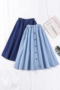 High Waist Denim Skirt for Women A Line Silhouette Elastic Waist Mid Length Casual Style Available in Multiple Sizes