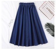 High Waist Denim Skirt for Women A Line Silhouette Elastic Waist Mid Length Casual Style Available in Multiple Sizes
