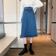 High Waist Denim Midi Skirt for Women Bodycon Fit A Line Design Versatile Casual Wear