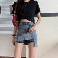 High Waist Denim Skirt Elastic Fit A Line Design Summer Casual Wear private label