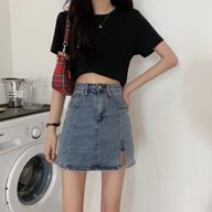 High Waist Denim Skirt Elastic Fit A Line Design Summer Casual Wear private label