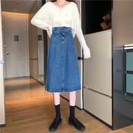High Waist Denim Midi Skirt for Women Bodycon Fit A Line Design Versatile Casual Wear