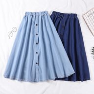 High Waist Denim Skirt for Women A Line Silhouette Elastic Waist Mid Length Casual Style Available in Multiple Sizes