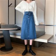High Waist Denim Midi Skirt for Women Bodycon Fit A Line Design Versatile Casual Wear