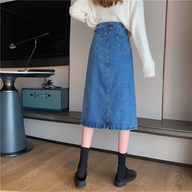 High Waist Denim Midi Skirt for Women Bodycon Fit A Line Design Versatile Casual Wear