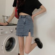 High Waist Denim Skirt Elastic Fit A Line Design Summer Casual Wear private label
