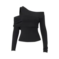 Slim Fit Long Sleeve Knit Top Solid Color Asymmetrical Neckline Versatile Style Spring Womens Fashion Wholesale