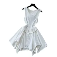 Sleeveless A Line Dress for Women Irregular Hem Slim Fit Summer Style Available in White and Khaki Wholesale Ready