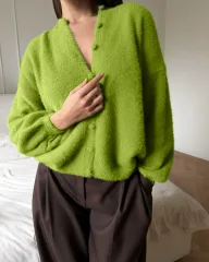 Loose Fit Round Neck Knitted Cardigan for Women Soft Faux Fur Fabric Available in Multiple Colors Wholesale Supply