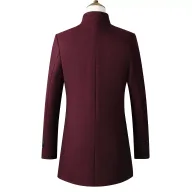 Mens Overcoat Stylish Long Wool Blend Coat Stand Collar Available in Gray Black Red Navy Wholesale Low MOQ