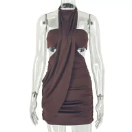 Bodycon Halter Mini Dress Slim Fit Solid Color Sexy Style Perfect for Parties and Night Out Wholesale Available