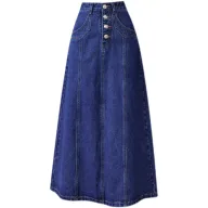 Vintage High Waist A Line Denim Skirt for Women Casual Mid Length Design Spring Summer Collection