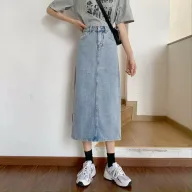 Vintage High Waisted Midi Denim Skirt Slim Fit Side Slit Casual Style Perfect for Spring and Summer Wholesale