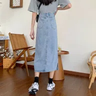 Vintage High Waisted Midi Denim Skirt Slim Fit Side Slit Casual Style Perfect for Spring and Summer Wholesale