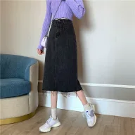 High Waist A Line Denim Skirt for Women Versatile Design with Frayed Hem Casual Summer Wear