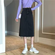 High Waist A Line Denim Skirt for Women Versatile Design with Frayed Hem Casual Summer Wear