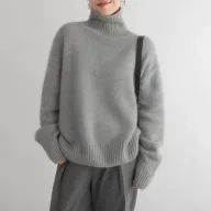Chunky Turtleneck Sweater Thick Knit Loose Fit Solid Color Autumn Winter Casual Wear Wholesale Available