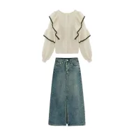 High Waist A Line Denim Skirt for Women Vintage Style Loose Fit Mid Length with Side Slit Summer Casual Wear Wholesale