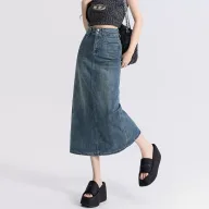 High Waist Split Denim Skirt for Women A Line Silhouette Mid Length Casual Spring and Autumn Wear