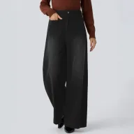 High Waisted Pocketed Patchwork Button Zipper Wide Leg Jeans Womens Fashion Fall Winter Collection Wholesale Available
