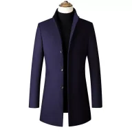 Mens Overcoat Stylish Long Wool Blend Coat Stand Collar Available in Gray Black Red Navy Wholesale Low MOQ