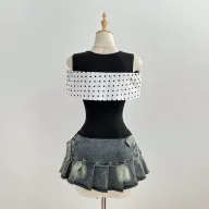 Summer Womens Fitted T Shirt Short Sleeve Bow Tie Detail Polka Dot Print Casual Wear Ready to Ship