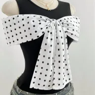 Summer Womens Fitted T Shirt Short Sleeve Bow Tie Detail Polka Dot Print Casual Wear Ready to Ship