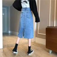 High Waist A Line Denim Skirt for Women Versatile Design with Frayed Hem Casual Summer Wear