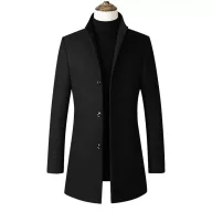 Mens Overcoat Stylish Long Wool Blend Coat Stand Collar Available in Gray Black Red Navy Wholesale Low MOQ