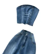 Vintage Denim Two Piece Set for Women Casual High Waist Wide Leg Pants and Sleeveless Top Summer Wear Wholesale