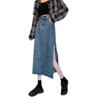 High Waisted A Line Denim Skirt Vintage Style Irregular Split Mid Length Spring Summer Fashion Wholesale Availab