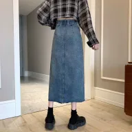 High Waisted A Line Denim Skirt Vintage Style Irregular Split Mid Length Spring Summer Fashion Wholesale Availab
