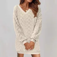 Womens Casual Solid Color V Neck Long Sleeve Top Autumn Winter Collection Versatile Everyday Wear Wholesale Available