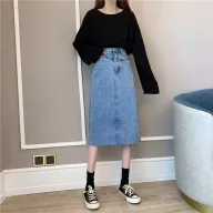 High Waist A Line Denim Skirt for Women Versatile Design with Frayed Hem Casual Summer Wear