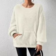 Casual Sweatshirt Solid Color Round Neck Long Sleeve Pocket Design Autumn Winter Fashion Wholesale Available