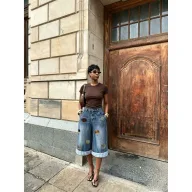 Vintage Dog Embroidery Plaid Patchwork Wide Leg Cropped Jeans for Women Relaxed Fit Stylish Design Casual Wear