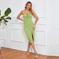 Womens Bodycon Midi Dress Adjustable Straps Backless Design Slim Fit Available in Green and Black Wholesale Supply