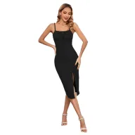 Womens Bodycon Midi Dress Adjustable Straps Backless Design Slim Fit Available in Green and Black Wholesale Supply