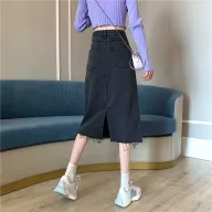High Waist A Line Denim Skirt for Women Versatile Design with Frayed Hem Casual Summer Wear
