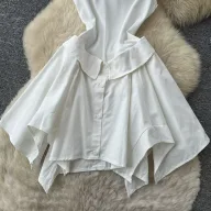 Sleeveless A Line Dress for Women Irregular Hem Slim Fit Summer Style Available in White and Khaki Wholesale Ready
