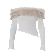 Womens Winter Top Sexy Off Shoulder Design Irregular Long Sleeve with Fur Collar Slim Fit Perfect for Casual or
