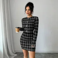 Black and White Plaid Two Piece Set Slim Fit Waist Design Chic Casual Style