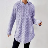 Hooded Long Sleeve Pullover Sweater Slim Fit Drawstring Plush Fabric Solid Color Fall Fashion for Women Wholesale
