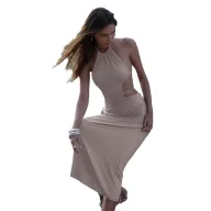 French Style Womens Maxi Dress Soft Fabric Light Gray and Coffee Spring Summer Vacation Wear